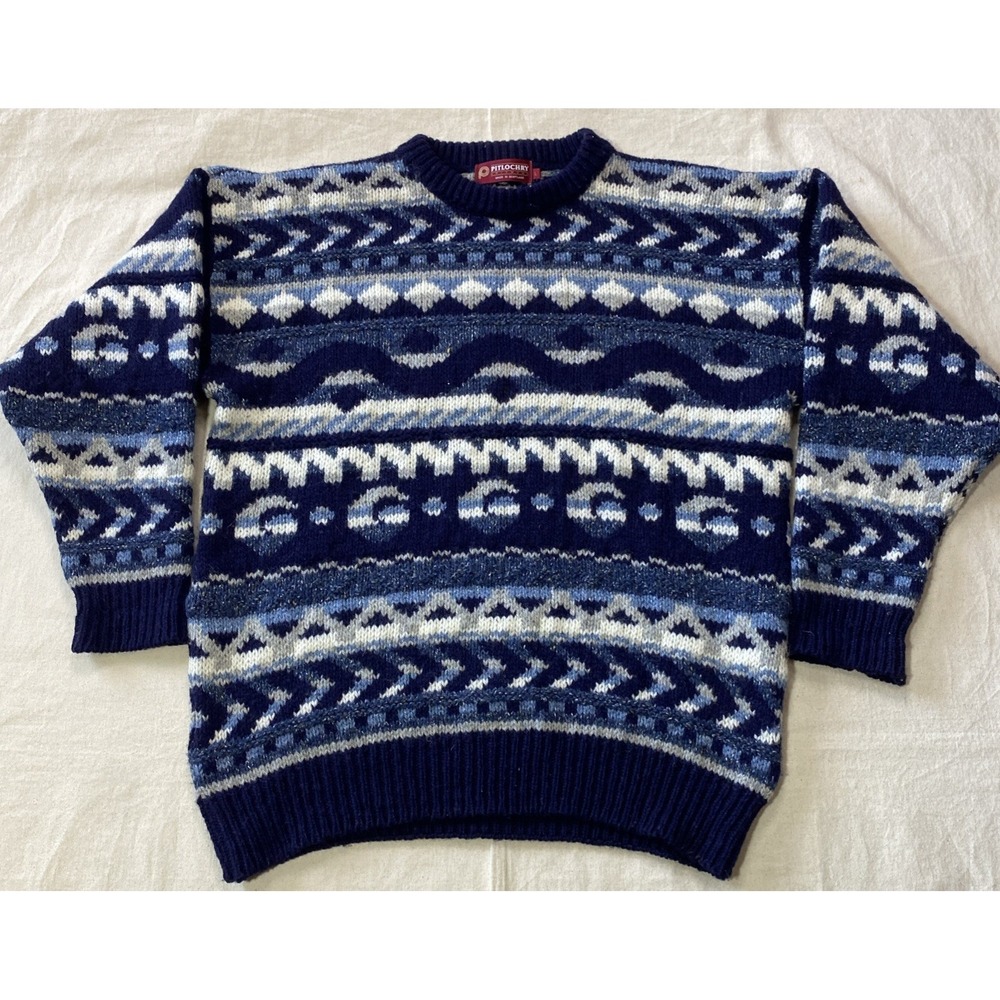 Vintage Pitlochry Wool Knit Crewneck Sweater Size L Fair Isle